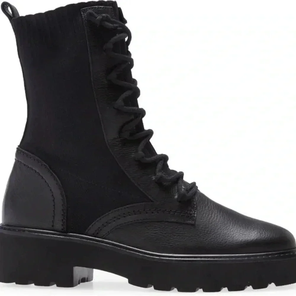 Paul Green nwt $390 Combat Boots Black on Black - Picture 2 of 6